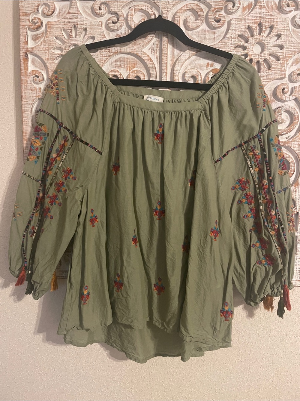 Sundance Olive Embroidered Boho Peasant Tunic